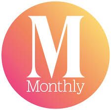 A logo for a monthly magazine with a letter m in a circle.