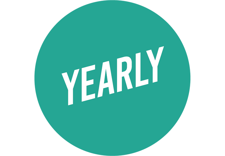 A green circle with the word yearly written inside of it.