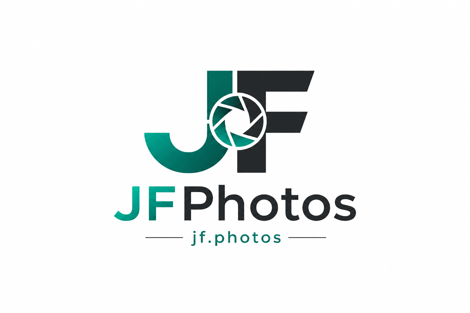 JFPhotos logo with teal and black camera icon and website text jf.photos