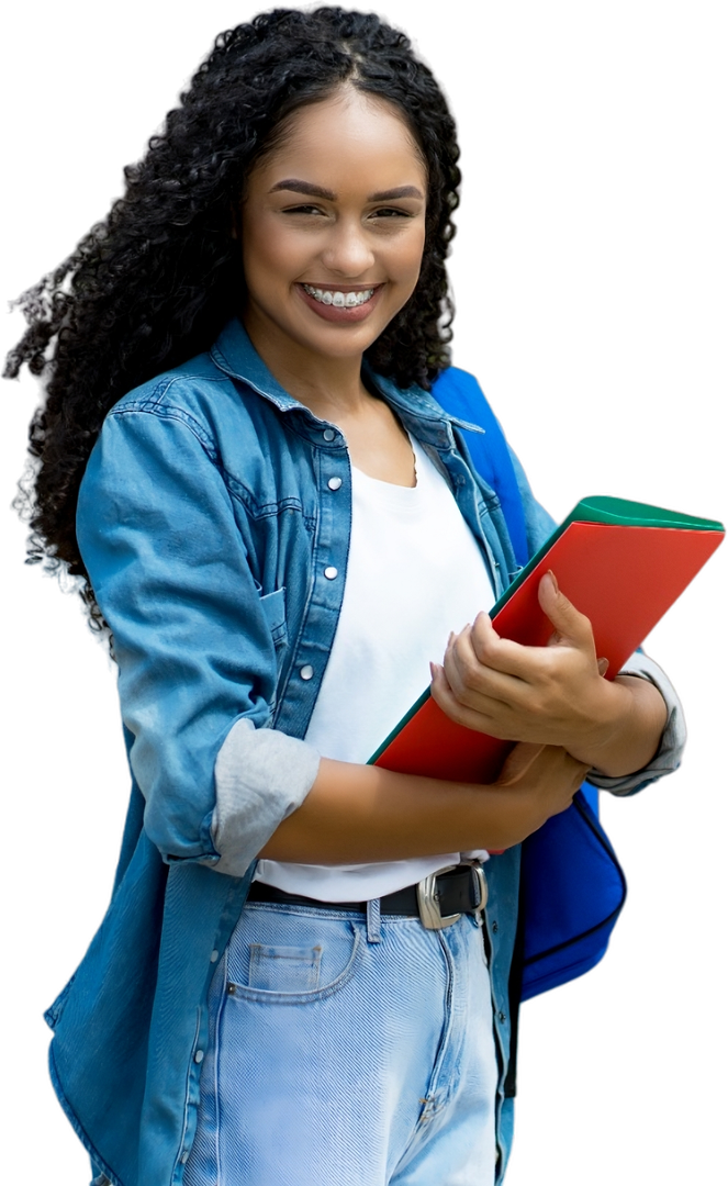 Happy Woman Holding Folders