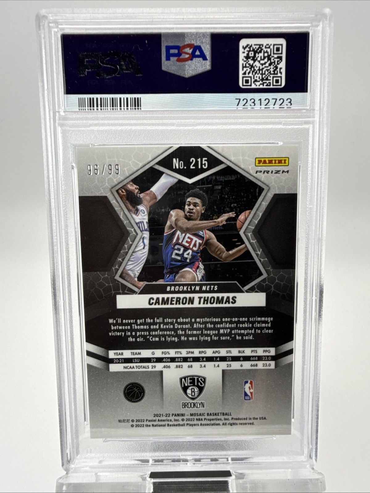 Cameron Thomas 2021 Mosaic Blue Mosaic Rookie RC #215 PSA 10 Nets