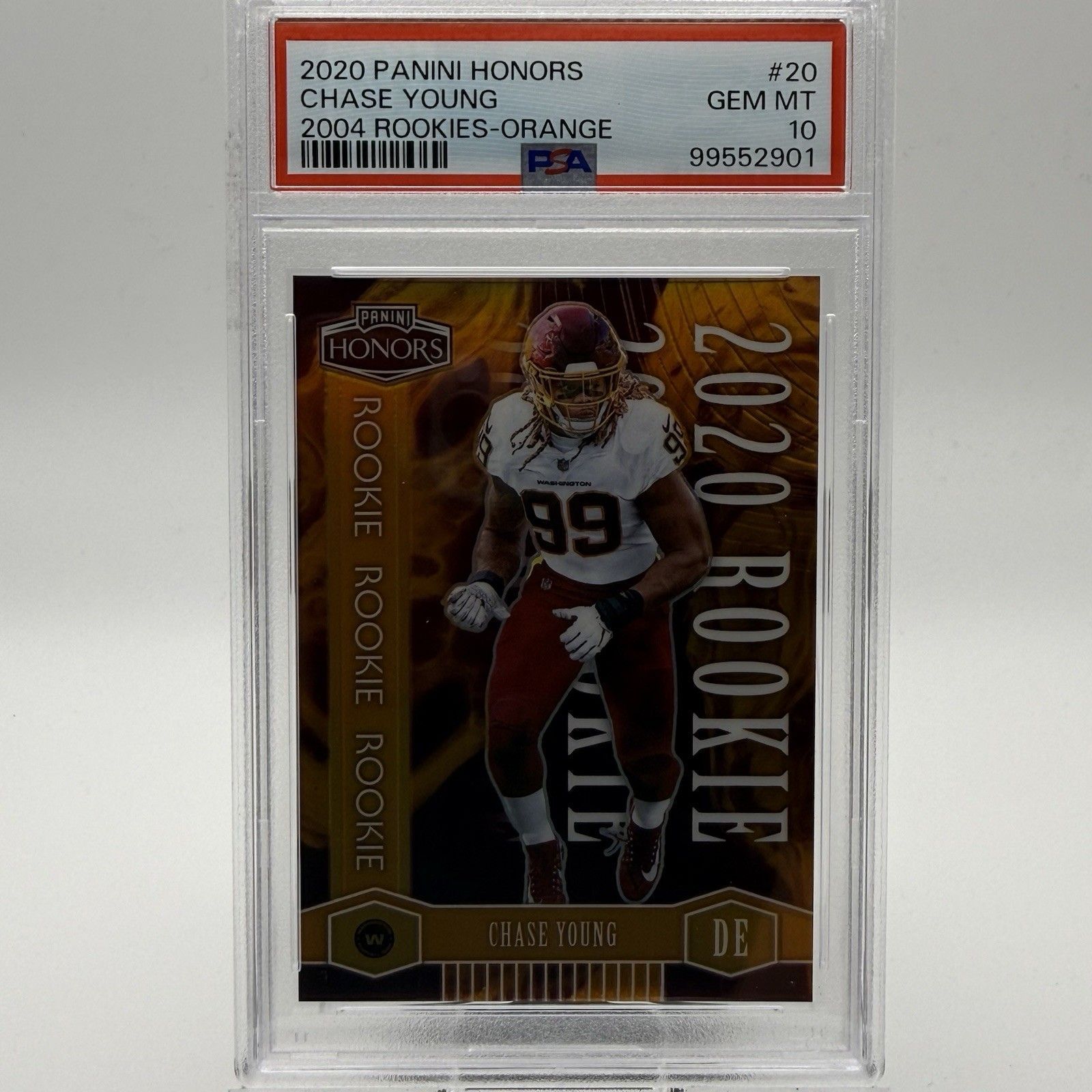 Graded Chase Young 2020 Panini Honors football rookie card in a clear PSA slab.