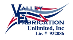 Valley Fabrication Unlimited, Inc. logo in blue and red with license number 932086