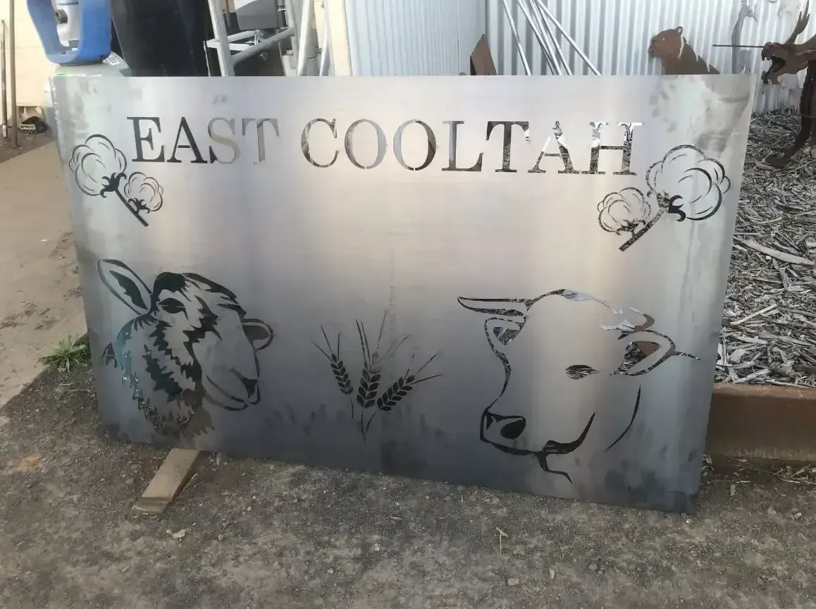 Custom plasma cut steel sign fabricated by Agriweld Engineering, Dubbo NSW