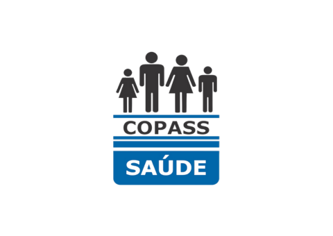 O logotipo da copas saúde mostra uma família parada, uma ao lado da outra.