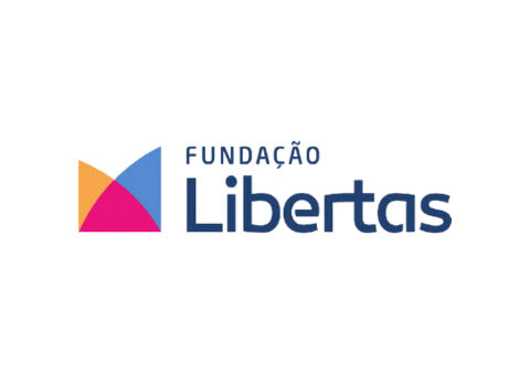 O logotipo da fundação libertas é um logotipo colorido com um triângulo no meio.