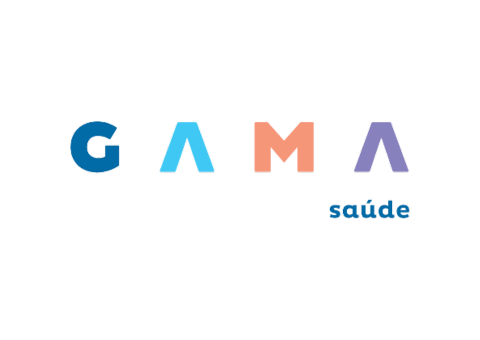 Um logotipo colorido para gama saúde em um fundo branco