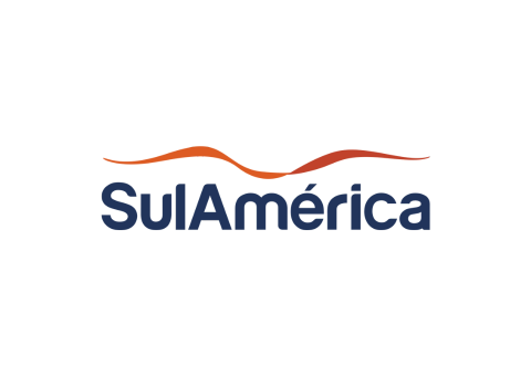 Um logotipo azul e laranja para a sul américa em um fundo branco.