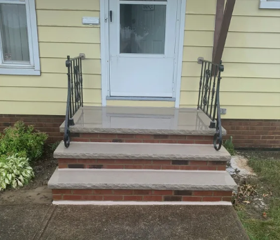 Close view of outside stair. Close view of outside stair.