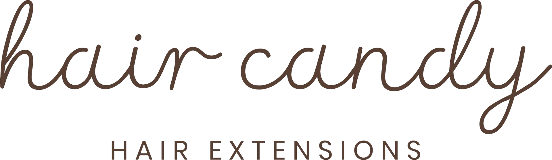 Hair Candy logo with the words “HAIR EXTENSIONS” beneath in brown text on a white background