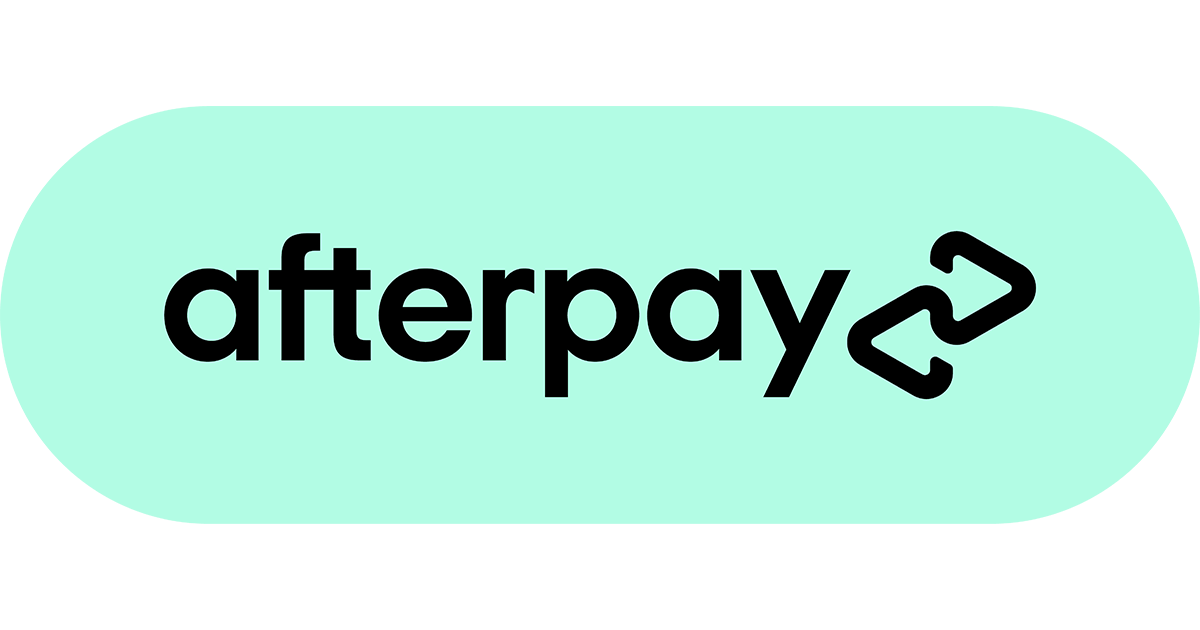 Afterpay logo on a mint green rounded rectangle background
