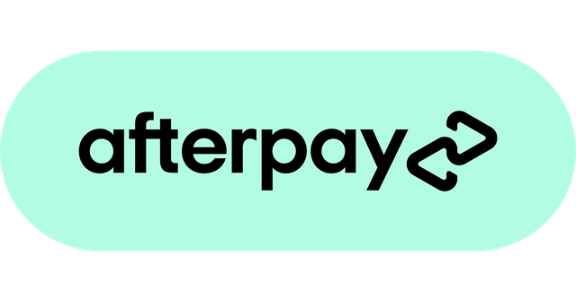 Afterpay logo on a mint green rounded rectangle background