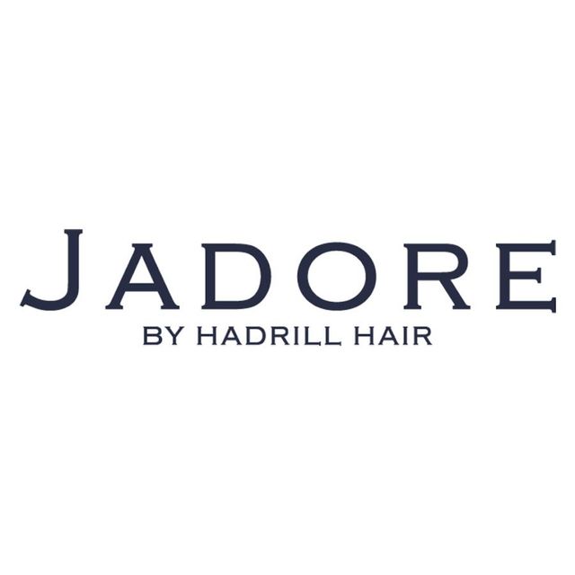 JADORE by Hadrill Hair logo in white on a slate blue background