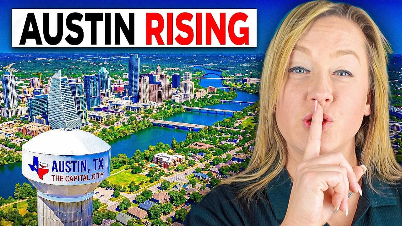 Austin skyline with “Austin Rising” text, Austin, TX logo, and a woman holding a finger to her lips.
