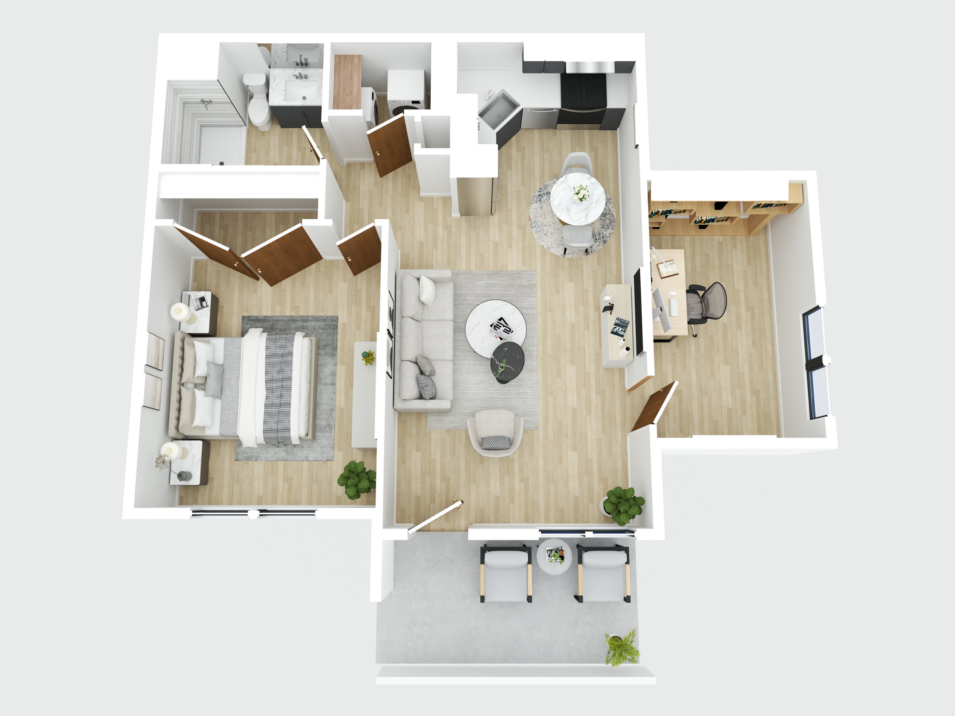 1 bed + den/office