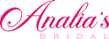 The blissful bridal logo has a blue flower on it.