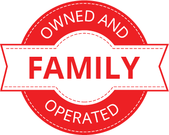 A red stamp that says owned and family operated