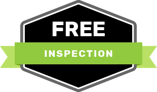 A free inspection badge with a green ribbon on a white background.