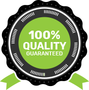 A green and black seal that says `` 100 % quality guaranteed ''.