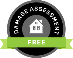 A damage assessment free badge with a house in the center.