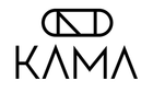 A black and white logo for a company called kama