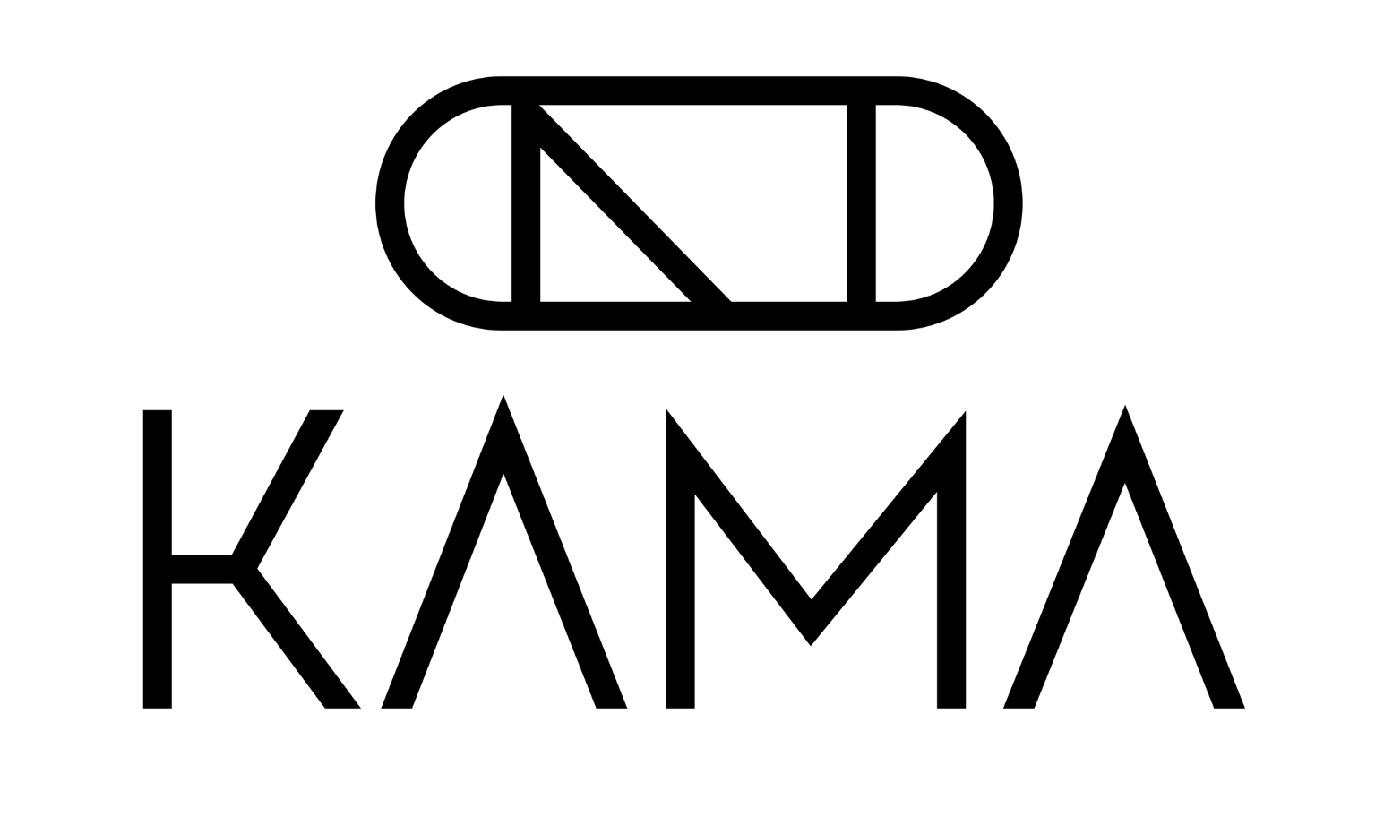 A black and white logo for a company called kama