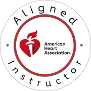 American Heart Association Aligned Instructor badge with heart logo.