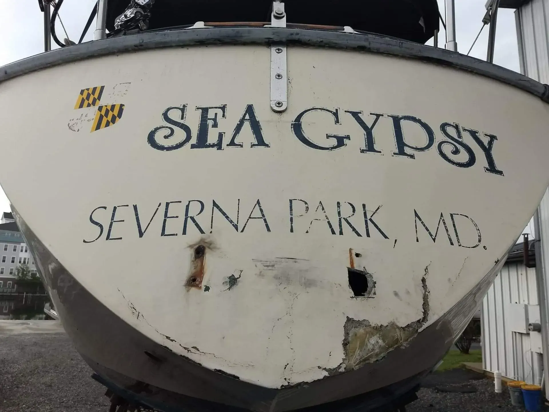 The name sea gypsy that is on a boat