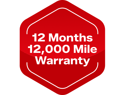 Red hexagon with white text: 