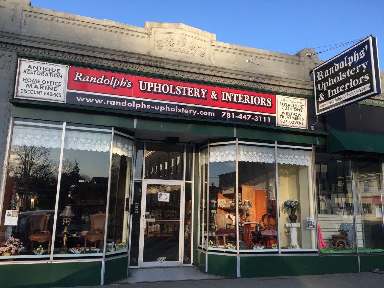 A store front for randall 's upholstery and interiors