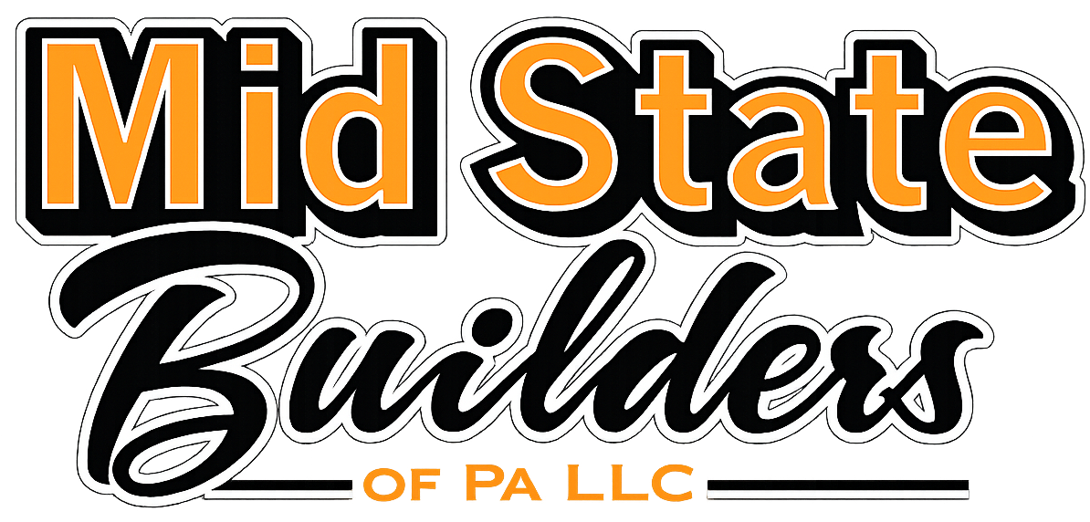 Mid State Builders of PA LLC logo in orange, black, and white typography