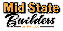 Mid State Builders of PA LLC logo in orange, black, and white with stylized script