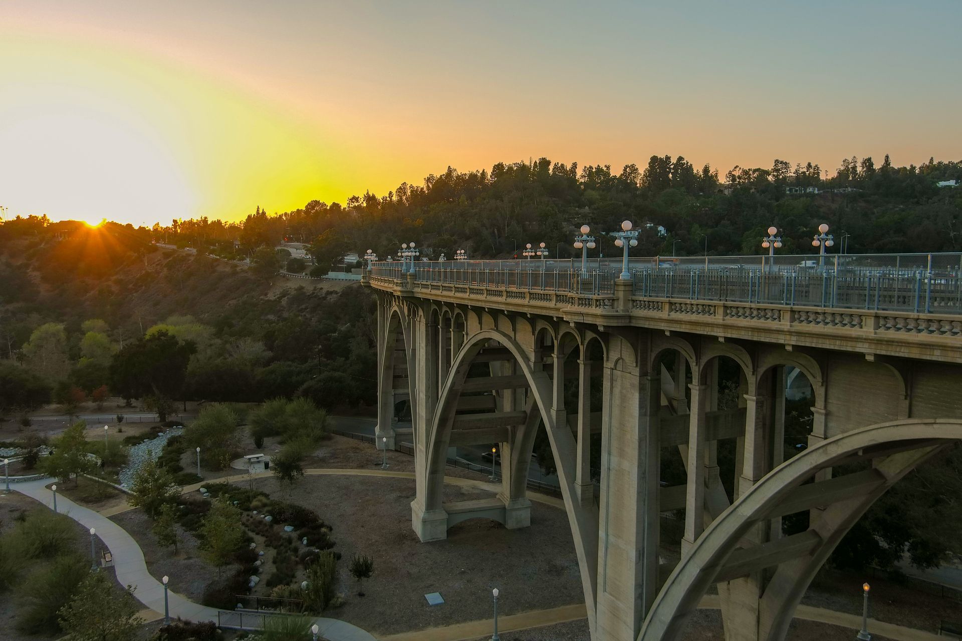 Bridge in Pasadena, CA during sunset