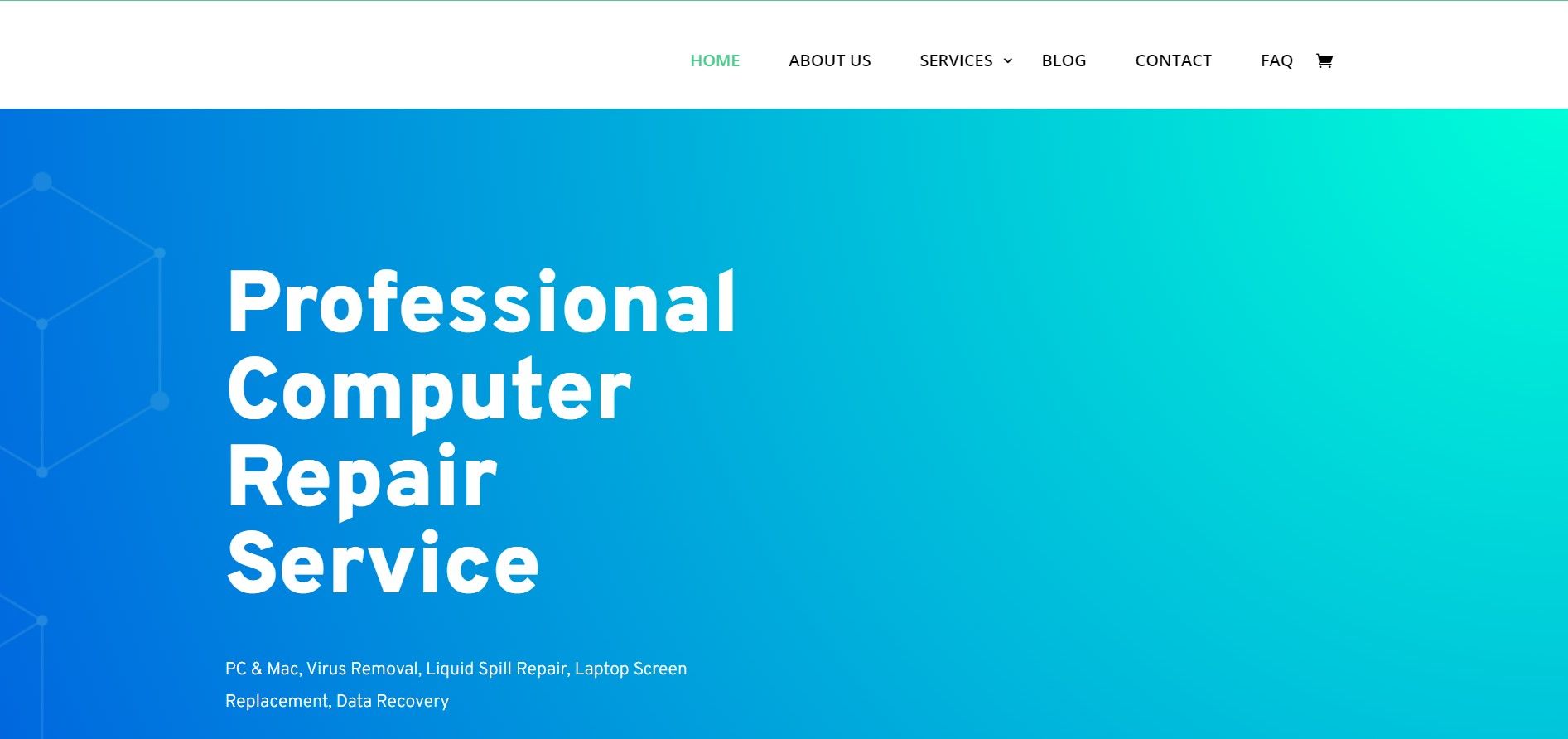 A website header with a blue gradient background and the text