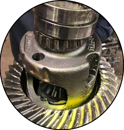 A close up of the inside of a gear with a circle around it