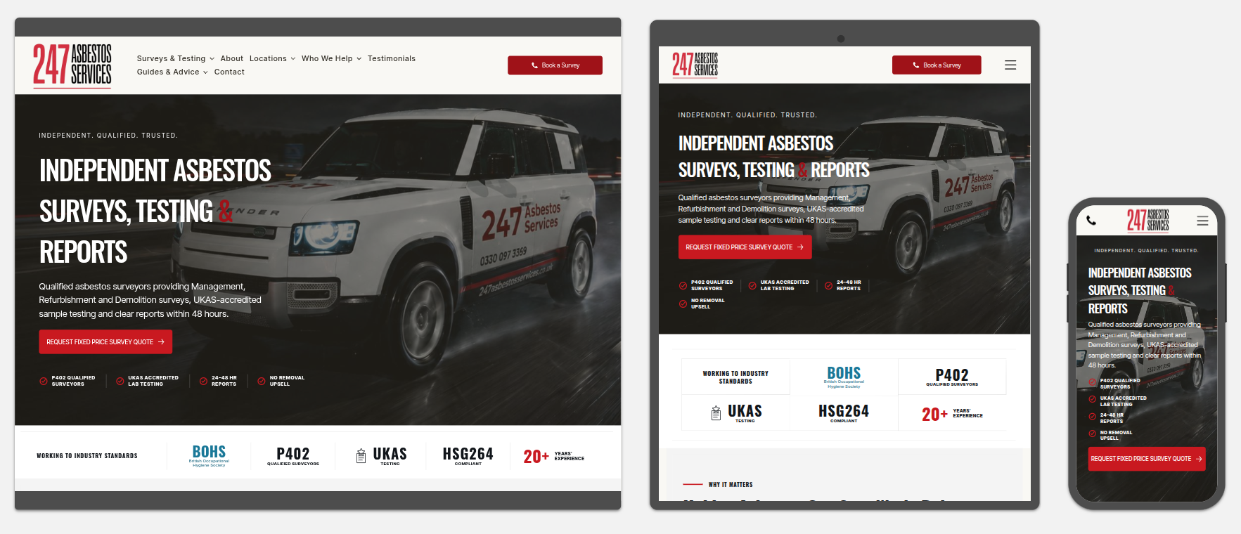 247 Asbestos Services responsive website shown across desktop, tablet and mobile devices