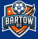 Bartow SC soccer club logo with shield, ball, orange and blue accents