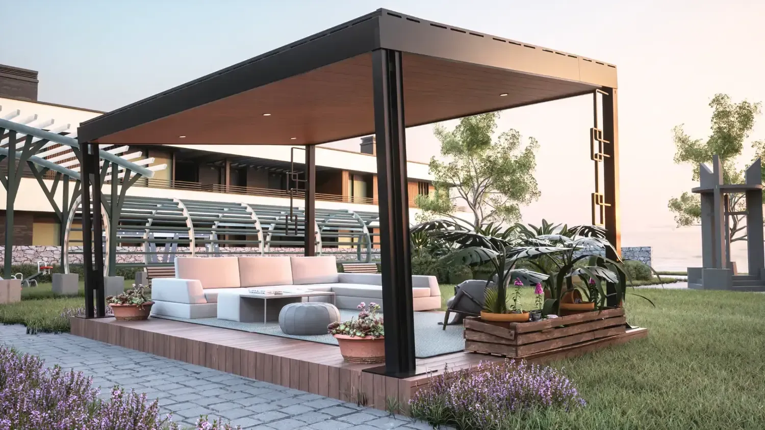 Modern outdoor lounge area