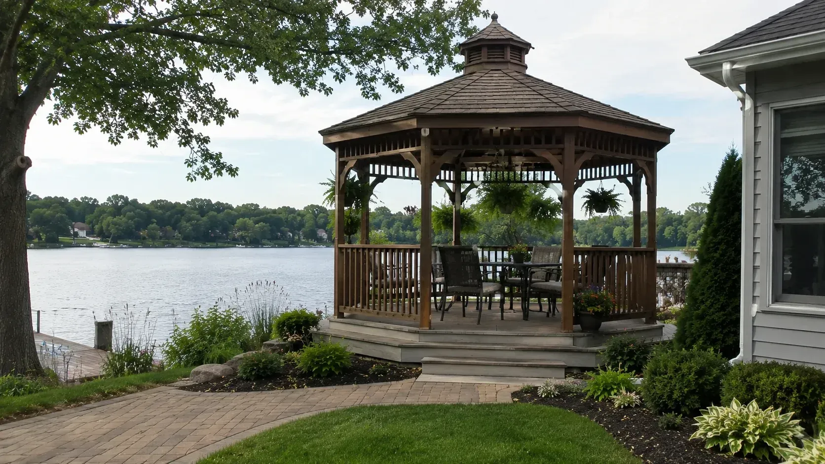 Custom wooden gazebo over lake | Custom gazebo construction in Milwaukee, WI