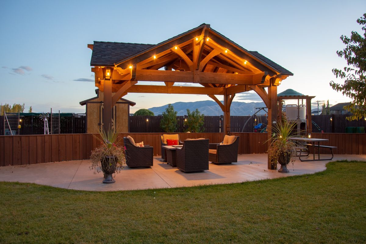 Illuminated backyard patio gazebo