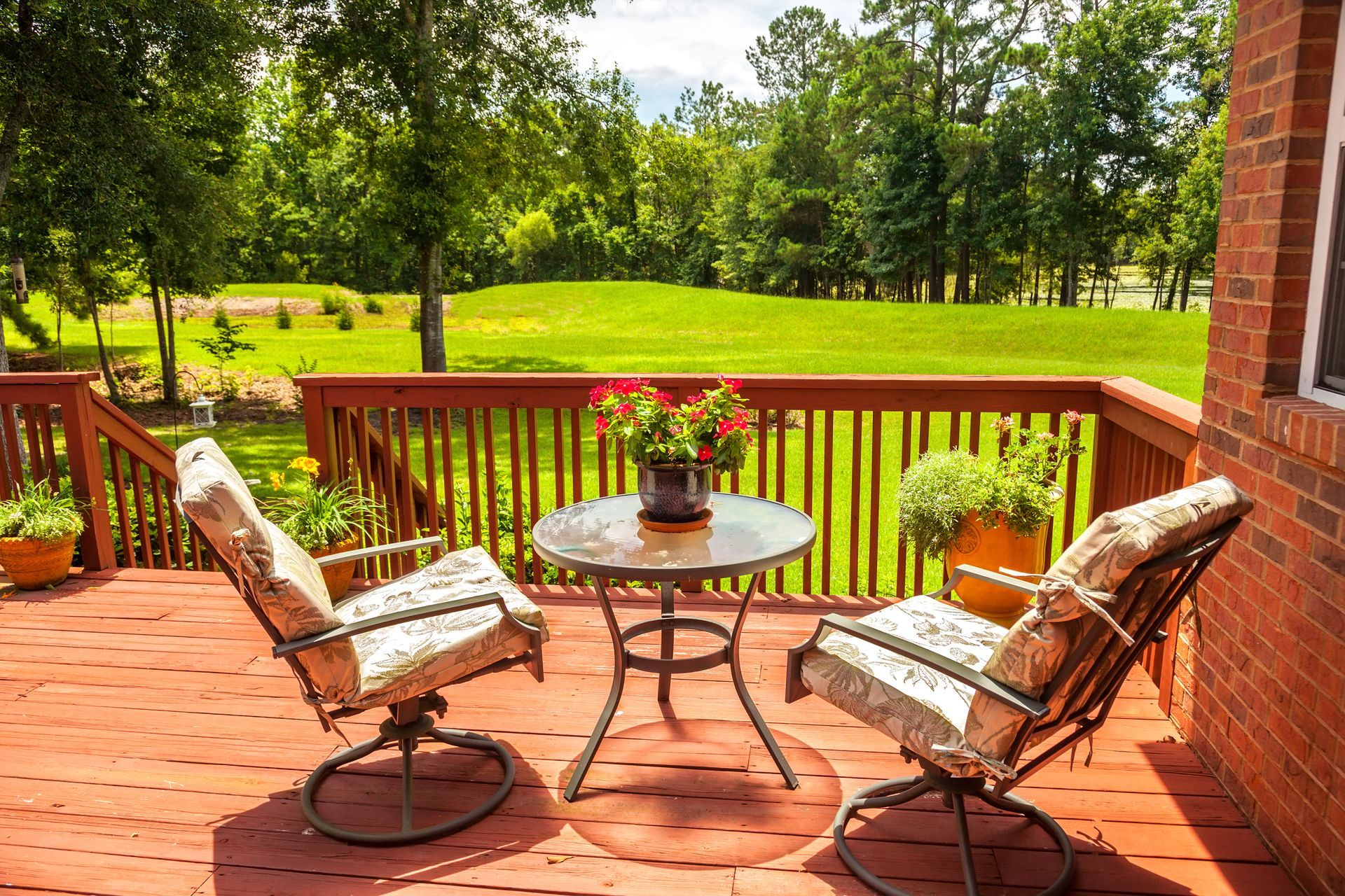 Scenic backyard deck setting