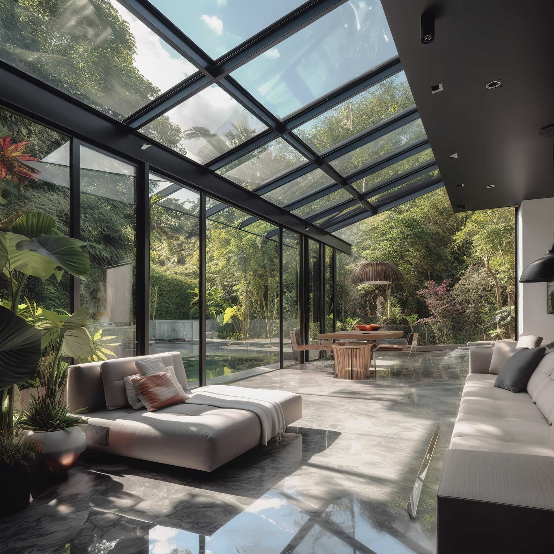 Modern glasshouse living room