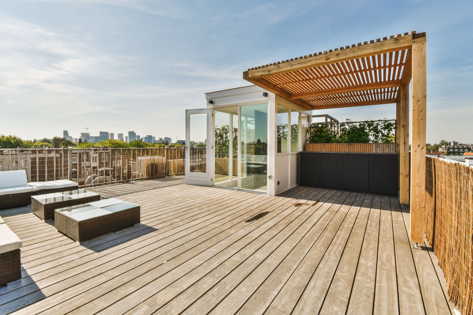 Urban rooftop deck area