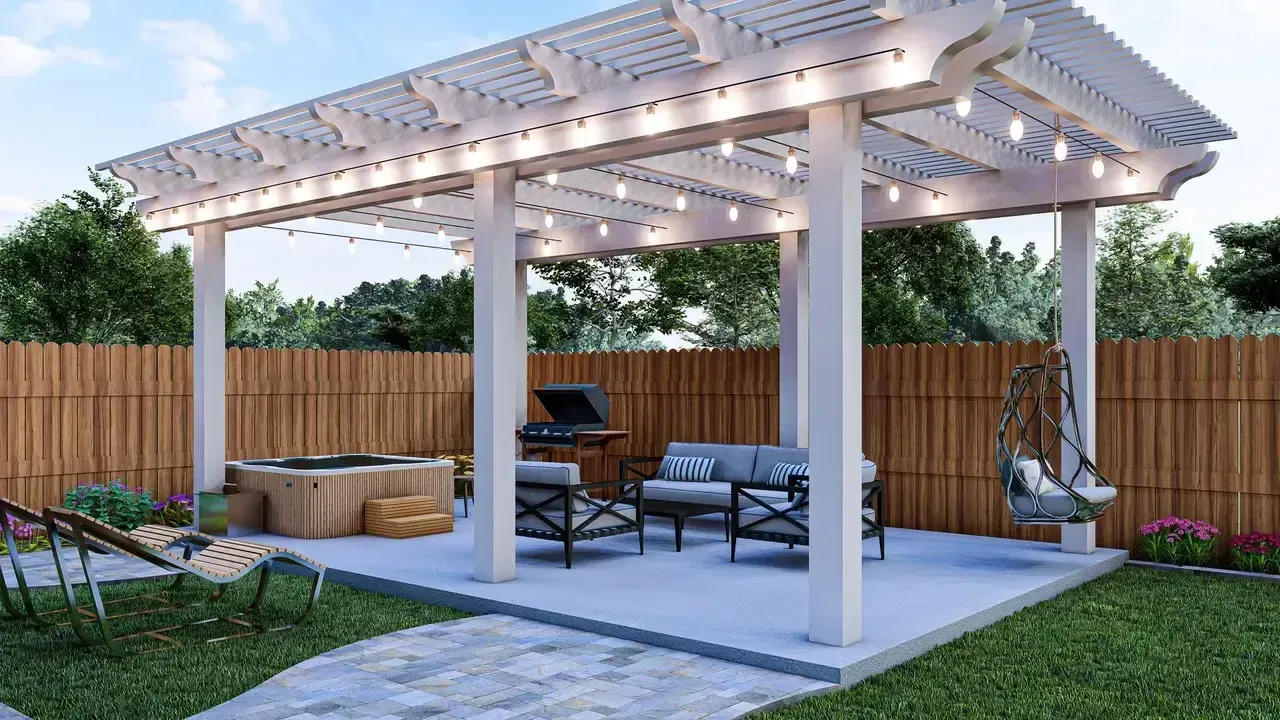 Backyard modern pergola with lighting