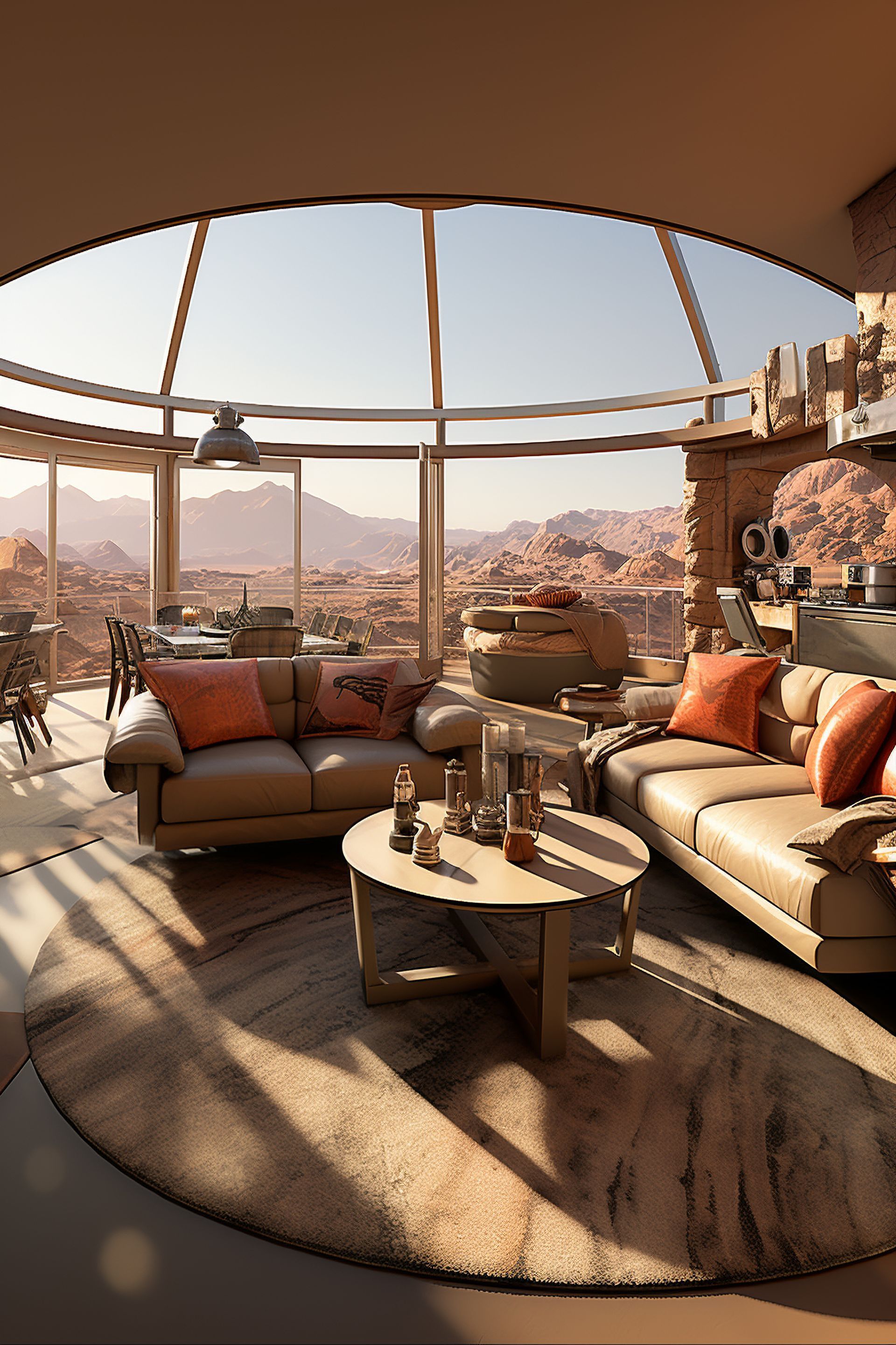 Desert view glasshouse lounge