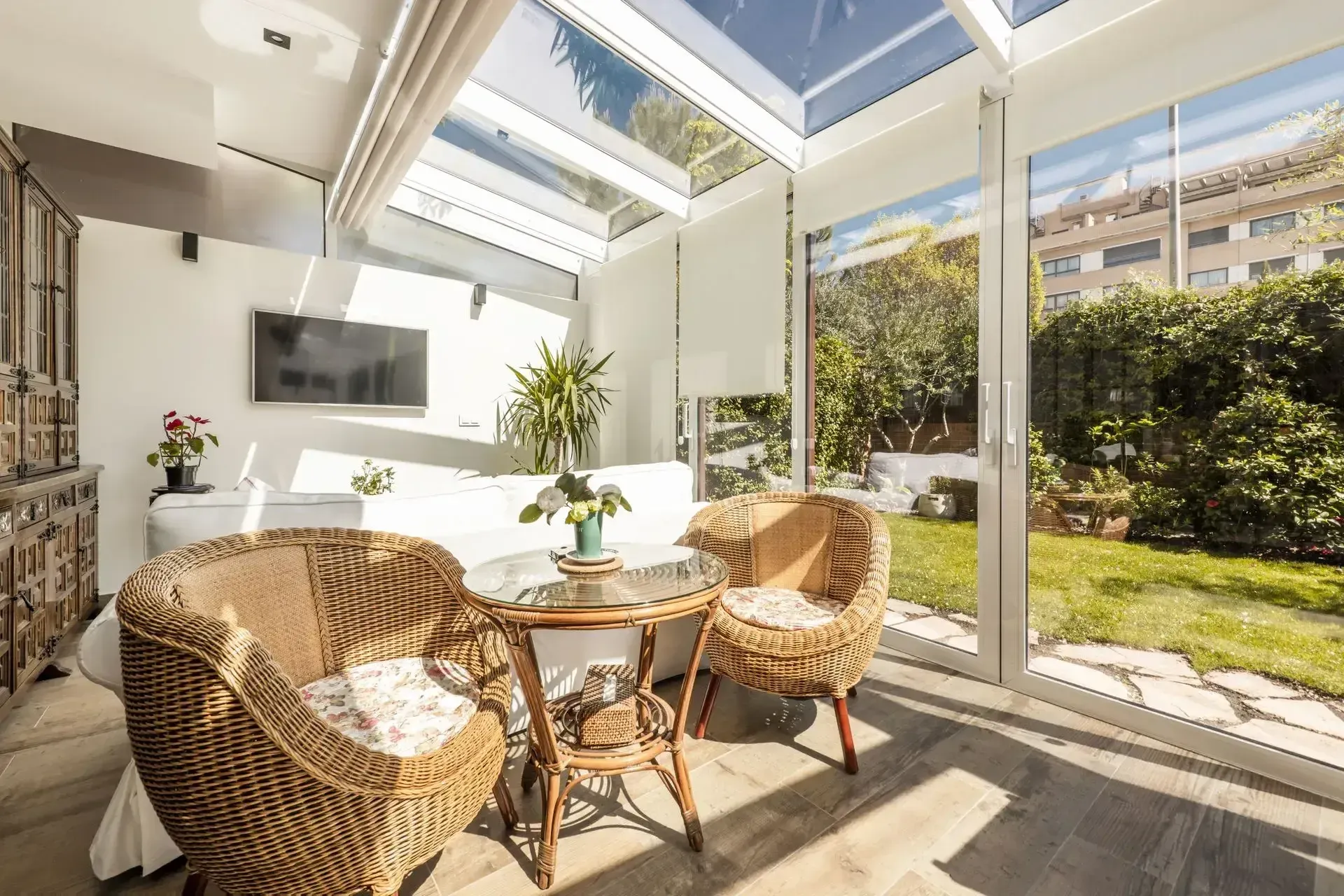 Sunroom with Glass Sliding Door