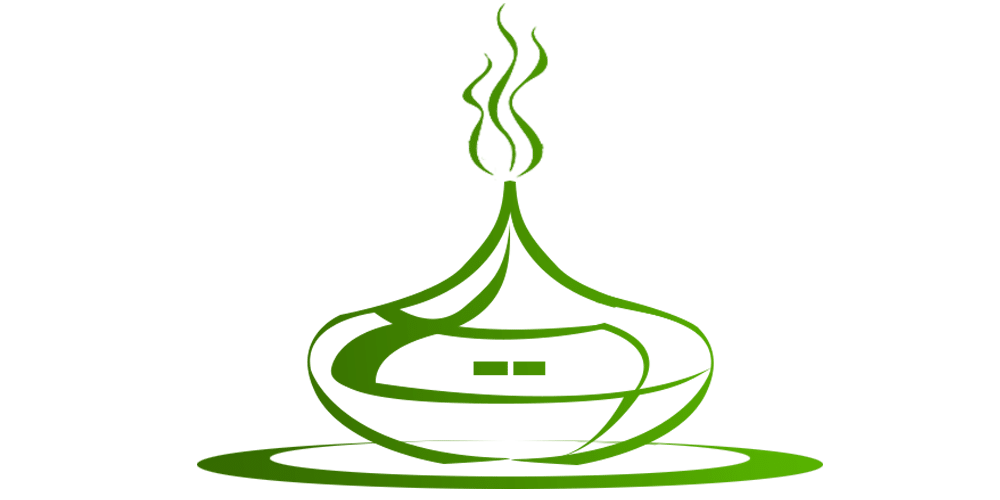 Green stylized house logo with smoke-like swirls.
