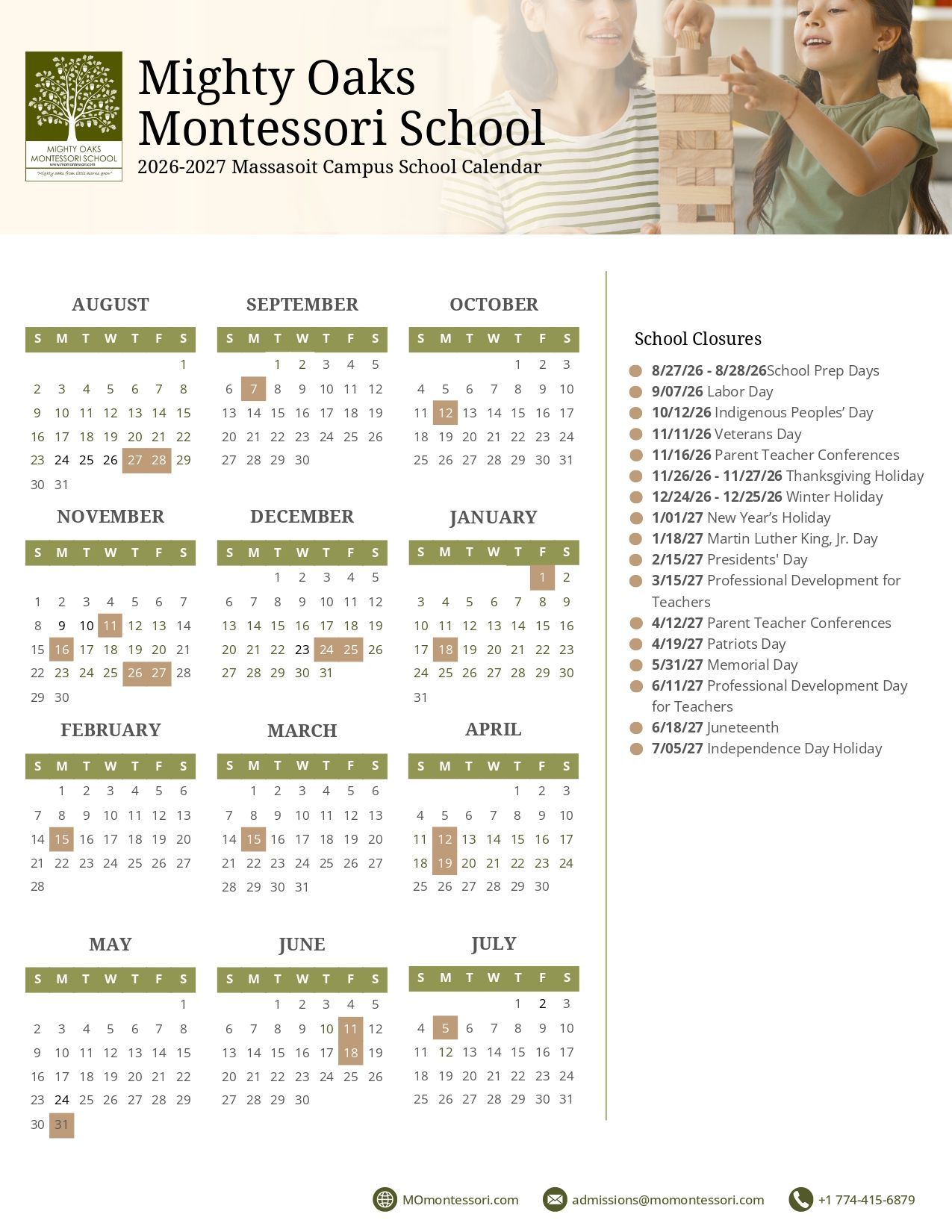 2026-2027 School year calendar