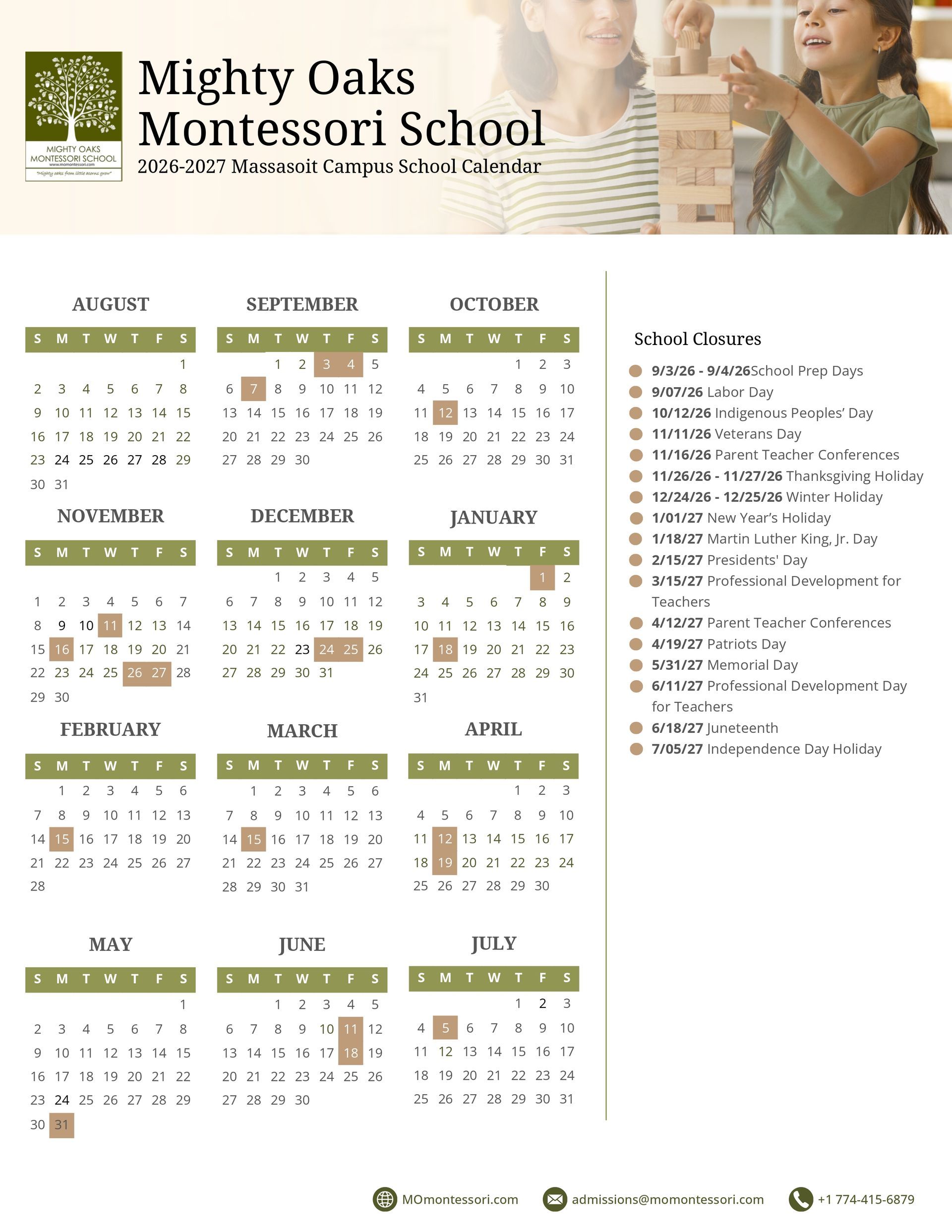 2026-2027 School year calendar