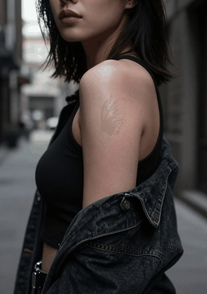 Forearm with a thin, dark horizontal mark across the skin
